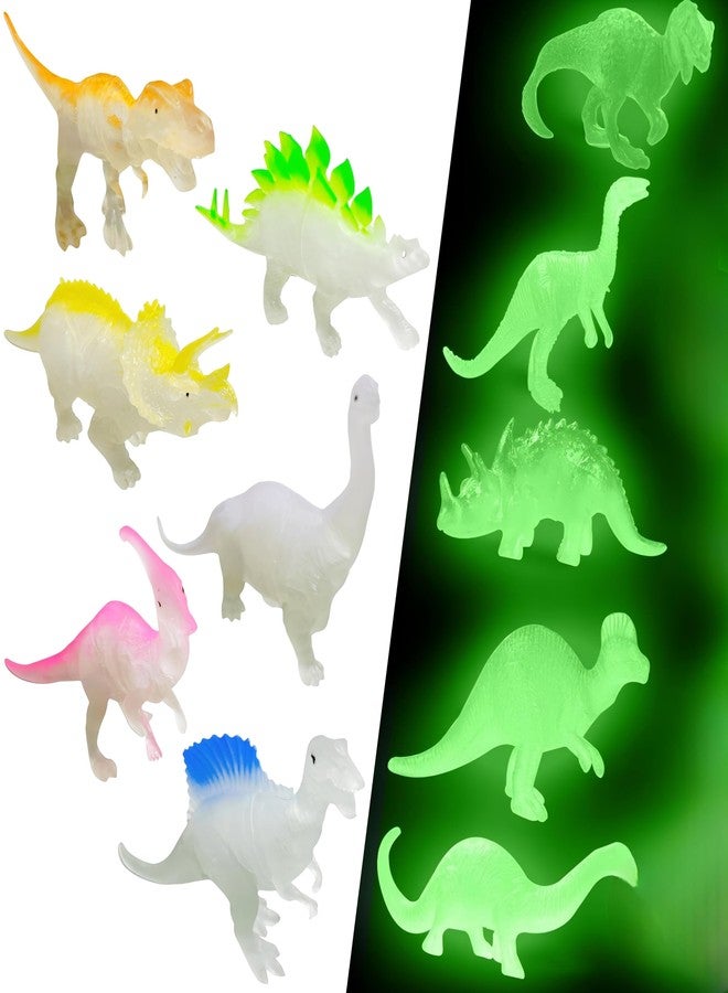 CLAPONE 6 Pcs Glow in Dark Mini Dinosaur Toy Set for Kids - Dino Action Figure Cupcake Toppers, Party Favors, Goody Bag Fillers, Classroom Prizes & Birthday Decorations for Boys & Girls - Image 1